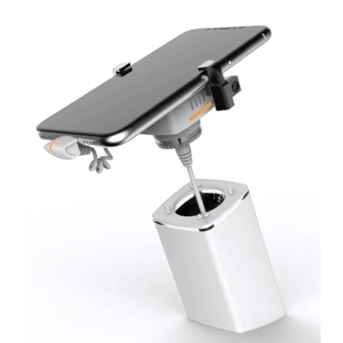 Support sécurité pour smartphones et tablettes blanc avec câble renforcé